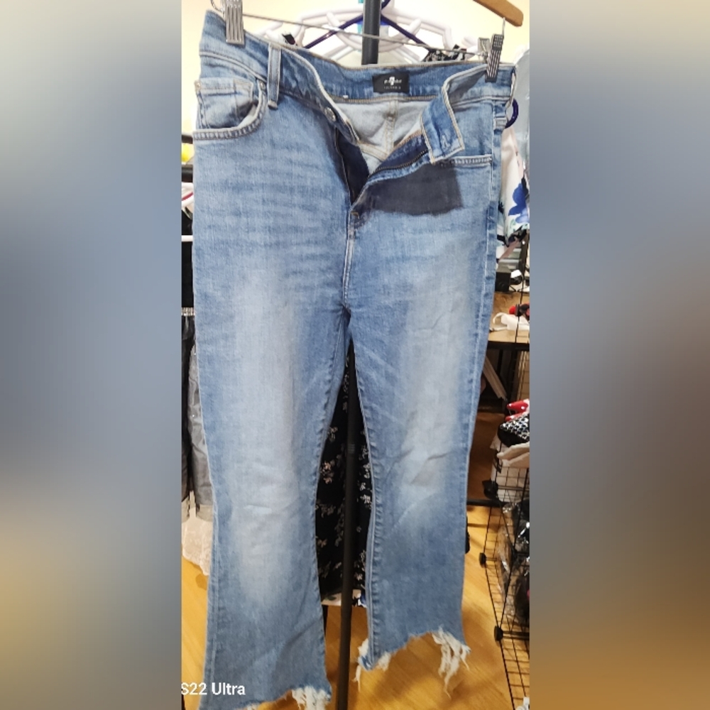 For All 7 Mankind Blue Flare Wide Leg Denim